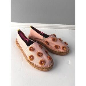 Silvia Cobos Espadrille Slip On Shoes Pink Floral Raffia Trim, Size 8.5‎ NWOB